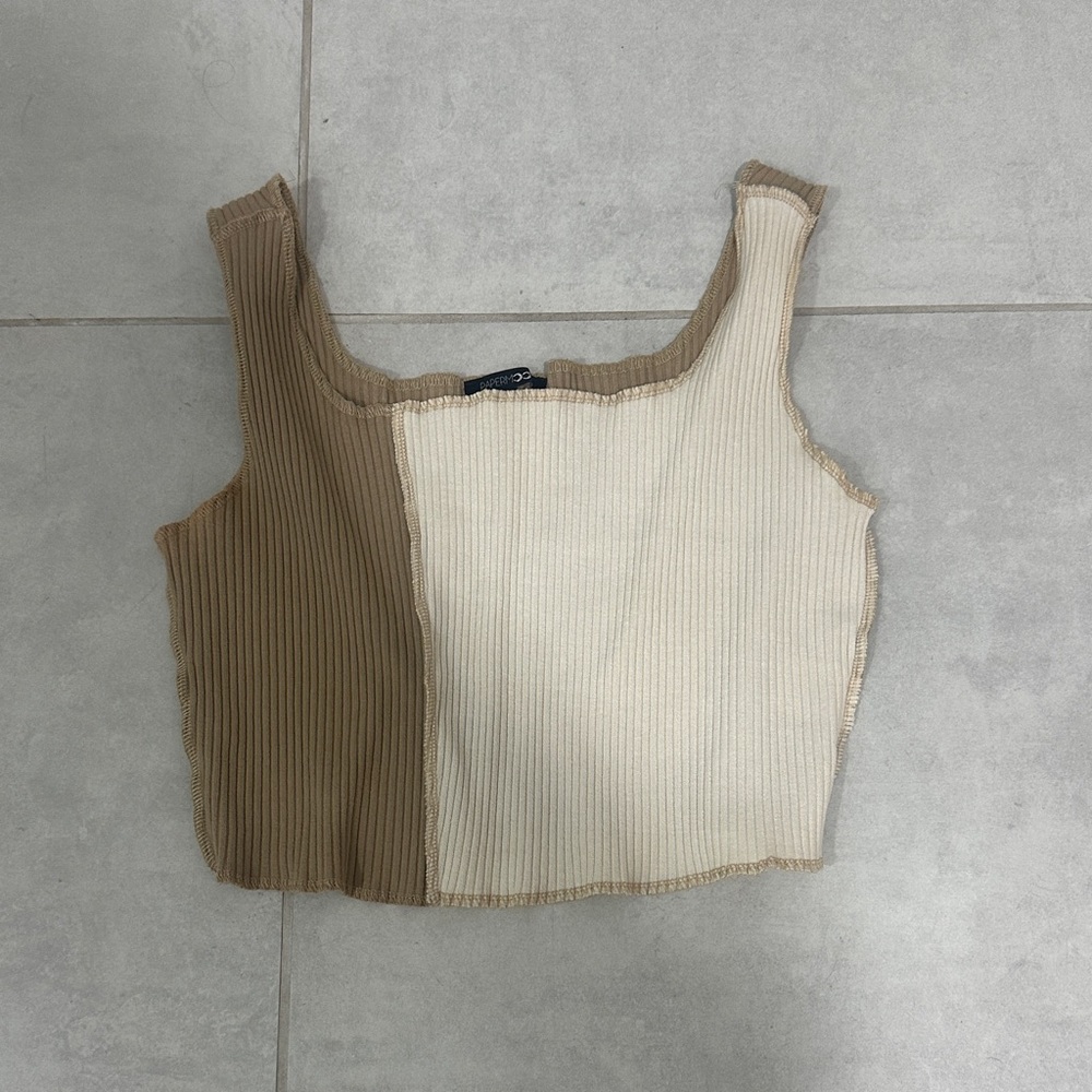 Two-Tone Ribbed Crop Top